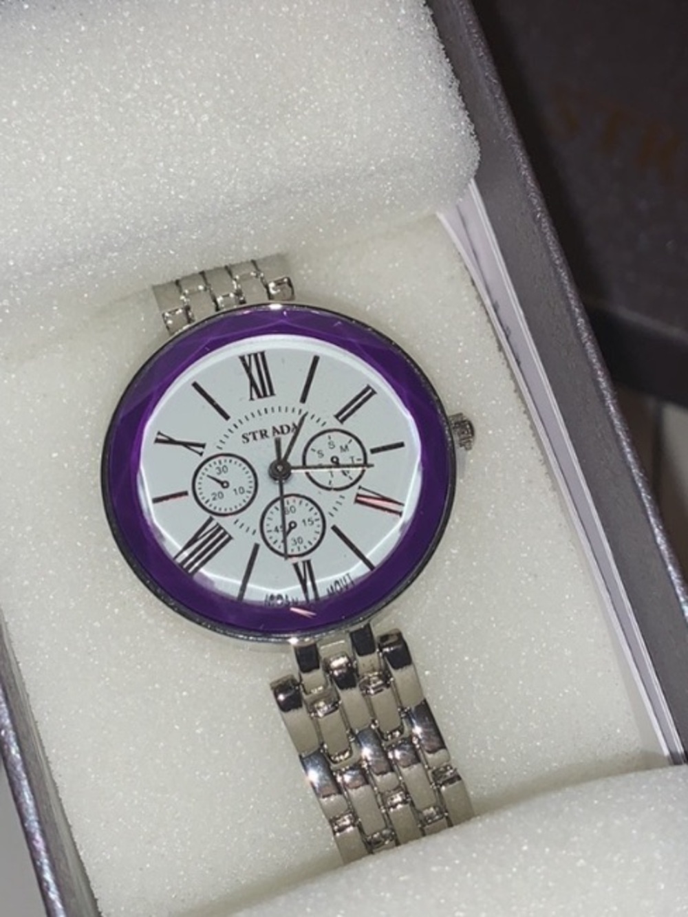 Strada Silver Bracelet Watch with Purple Bezel